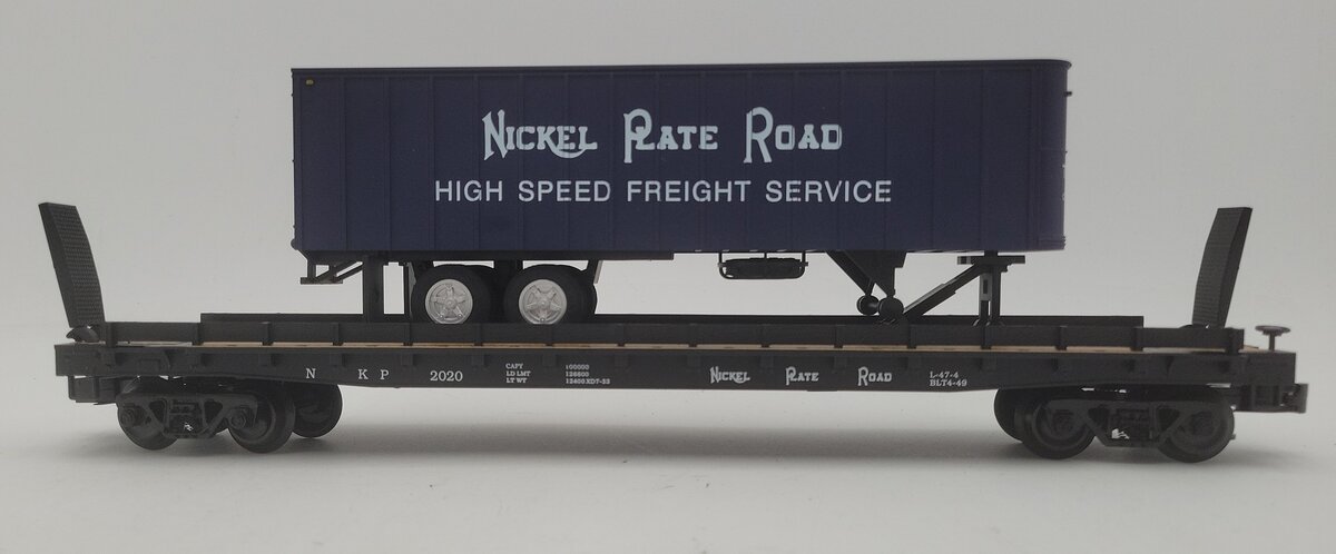 Weaver Nickel Plate Road Flat Car w/35' Blue Trailer #2020 - 3 Rail LN/Box