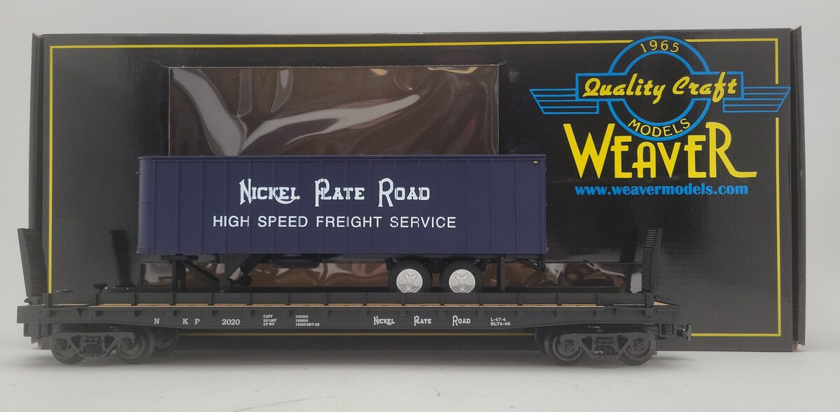 Weaver Nickel Plate Road Flat Car w/35' Blue Trailer #2020 - 3 Rail LN/Box