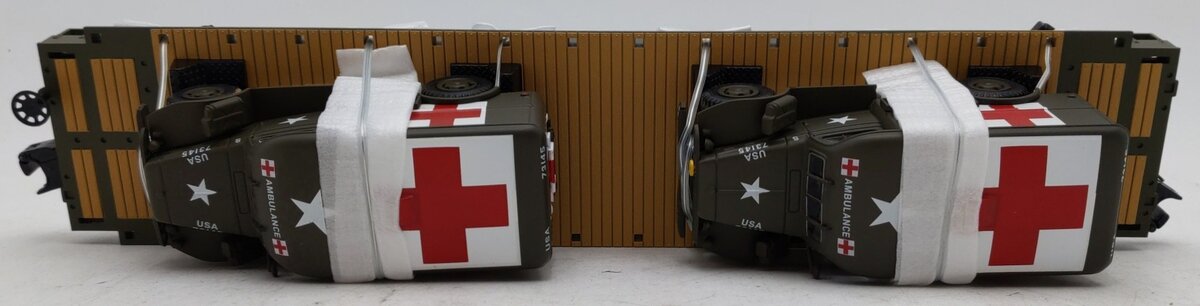 MTH 20-92149E O Gauge U.S Army Flat Car w/ Two Ambulances #609193 LN/Box