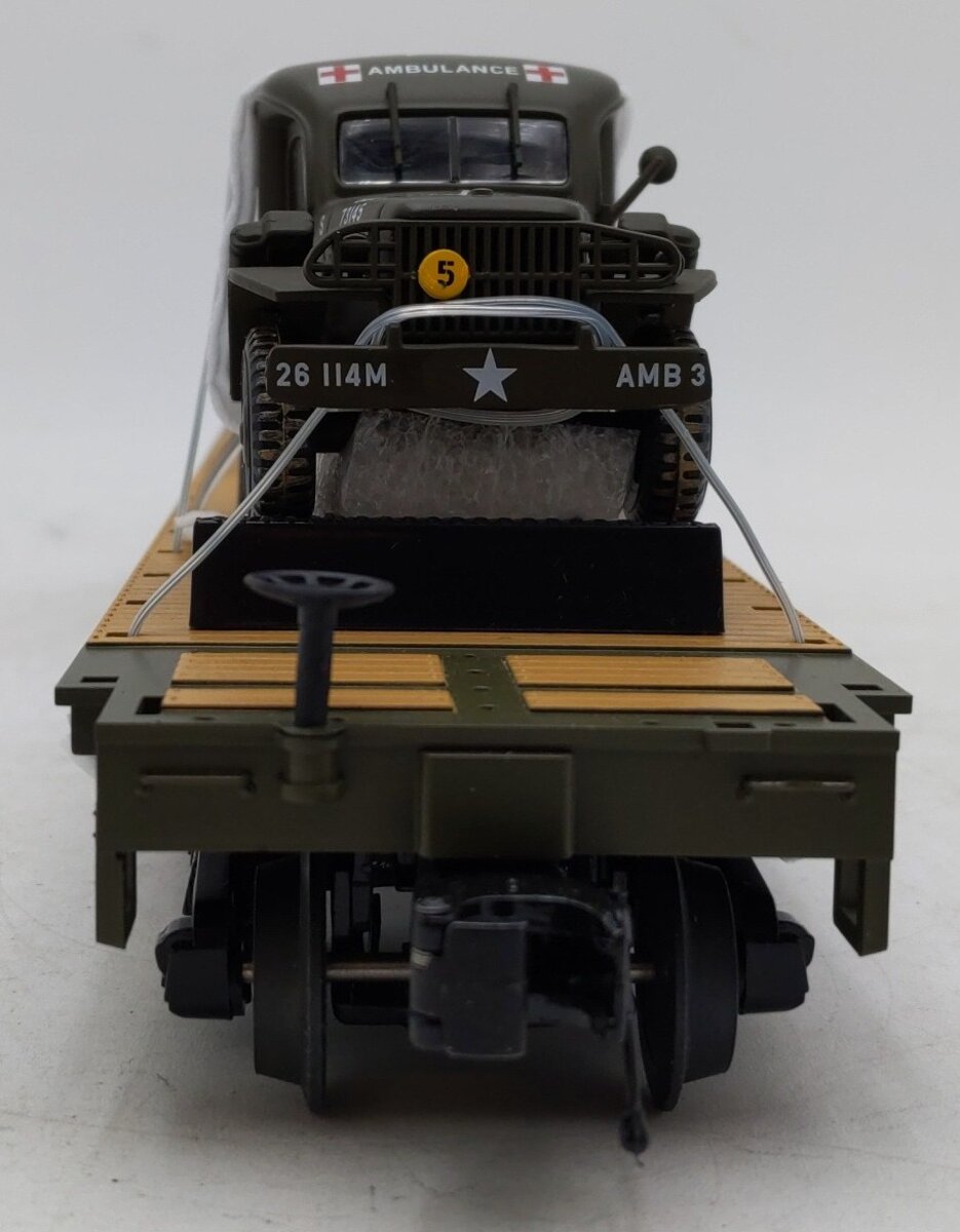 MTH 20-92149E O Gauge U.S Army Flat Car w/ Two Ambulances #609193 LN/Box
