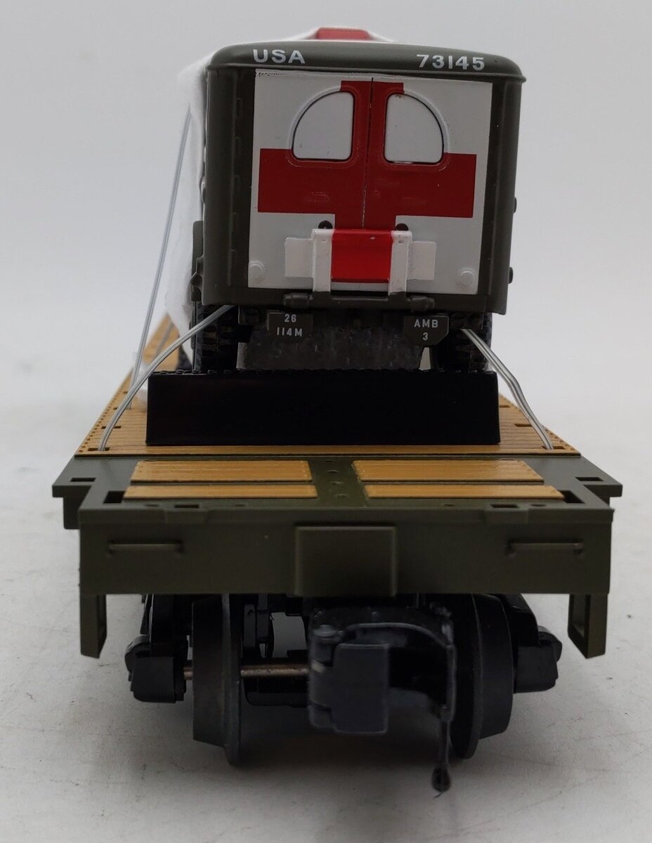 MTH 20-92149E O Gauge U.S Army Flat Car w/ Two Ambulances #609193 LN/Box