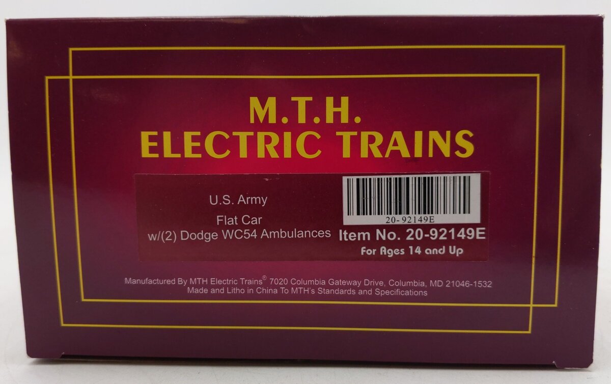 MTH 20-92149E O Gauge U.S Army Flat Car w/ Two Ambulances #609193 LN/Box
