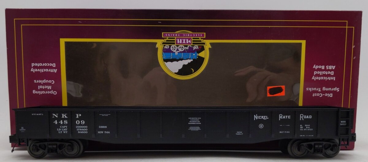 MTH 20-95286 O Gauge Nickel Plate Road Gondola Car w/ScaleTrax Straights #44809 EX/Box
