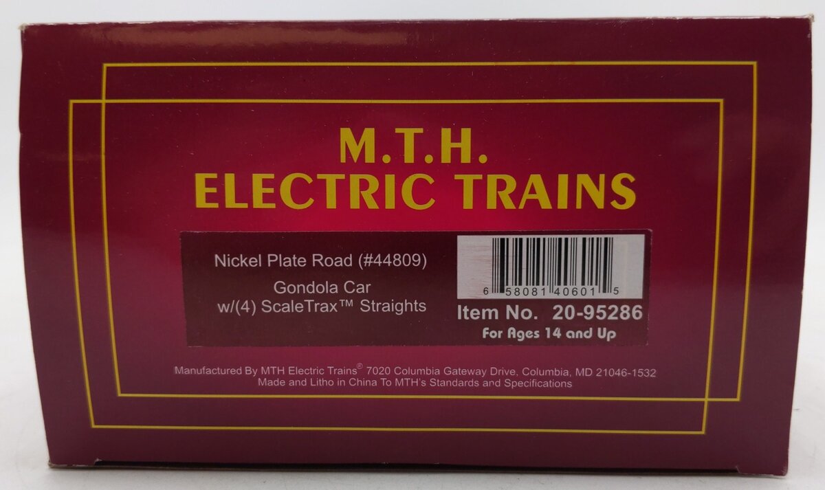 MTH 20-95286 O Gauge Nickel Plate Road Gondola Car w/ScaleTrax Straights #44809 EX/Box