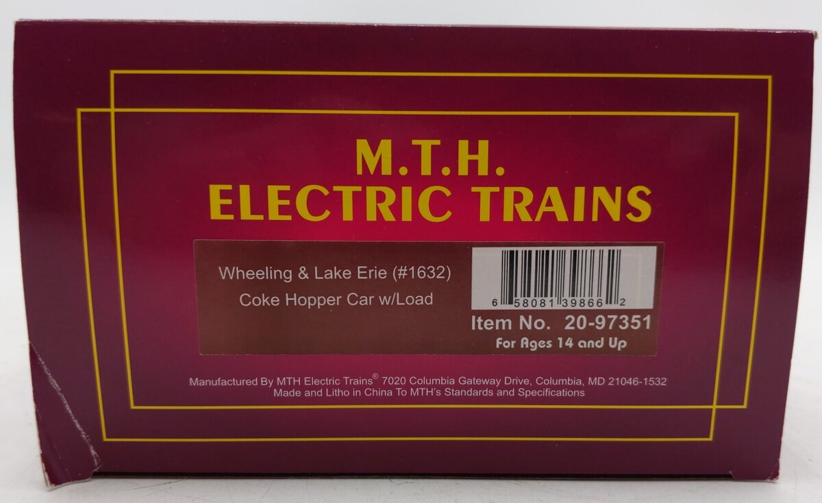 MTH 20-97351 O Wheeling & Lake Erie Coke Hopper Car With Load #1632 EX/Box