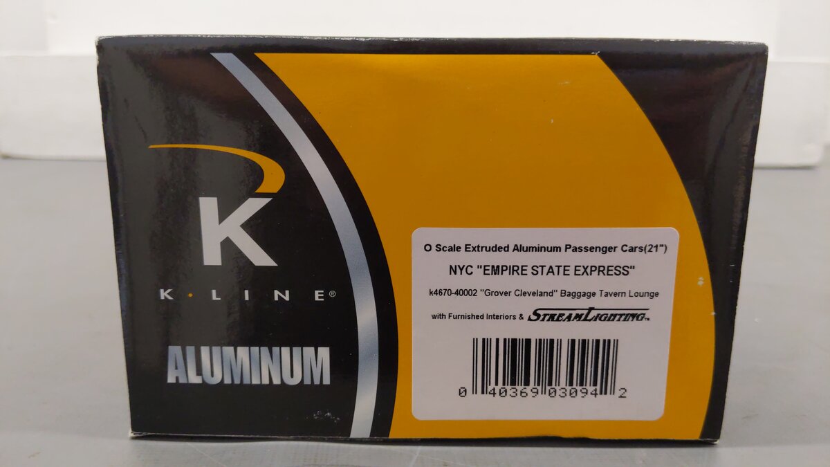 K-Line K4670-40002 O NYC Grover Cleveland 21" Aluminum Baggage Tavern Lounge Car EX/Box