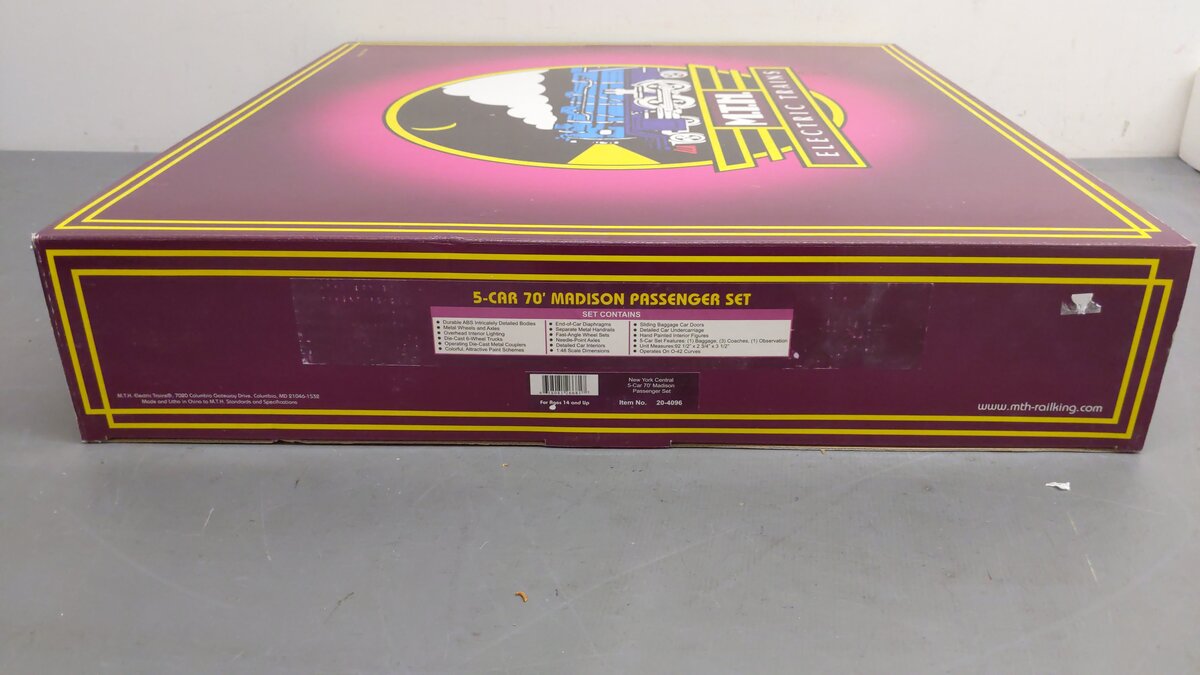 MTH 20-4096 O New York Central Premier 70' Madison Passenger Set (Set of 5)