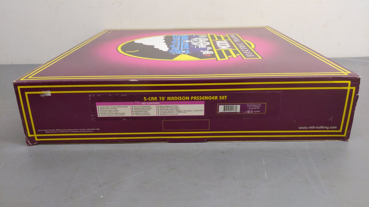 MTH 20-4083 O Chesapeake & Ohio 70' Madison Passenger Car Set (Set of 5)