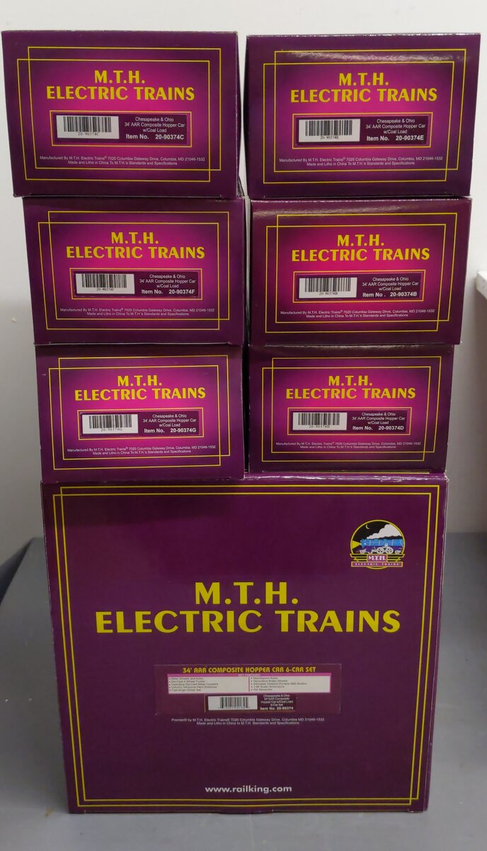 MTH 20-90374 O Chesapeake & Ohio 34' Composite Hopper Car Set (Set of 6)