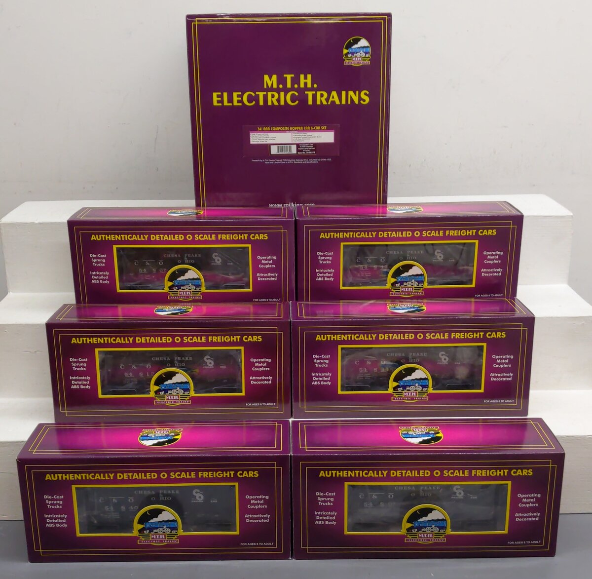 MTH 20-90374 O Chesapeake & Ohio 34' Composite Hopper Car Set (Set of 6) LN/Box
