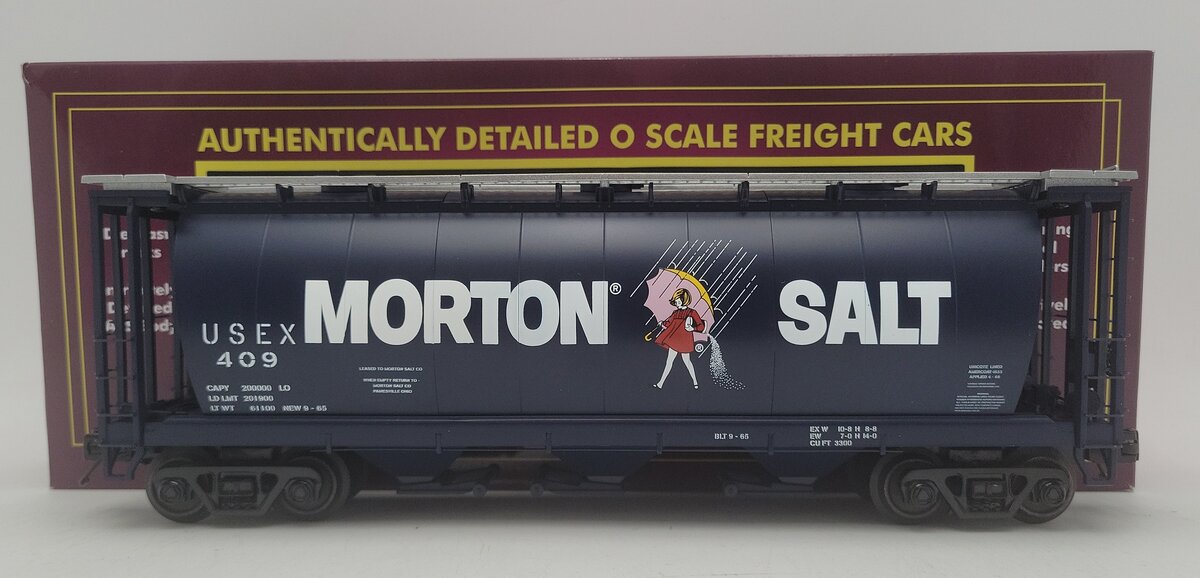 MTH 20-97947 O Gauge Morton Salt 3-Bay Cylindrical Hopper Car #409 LN/Box