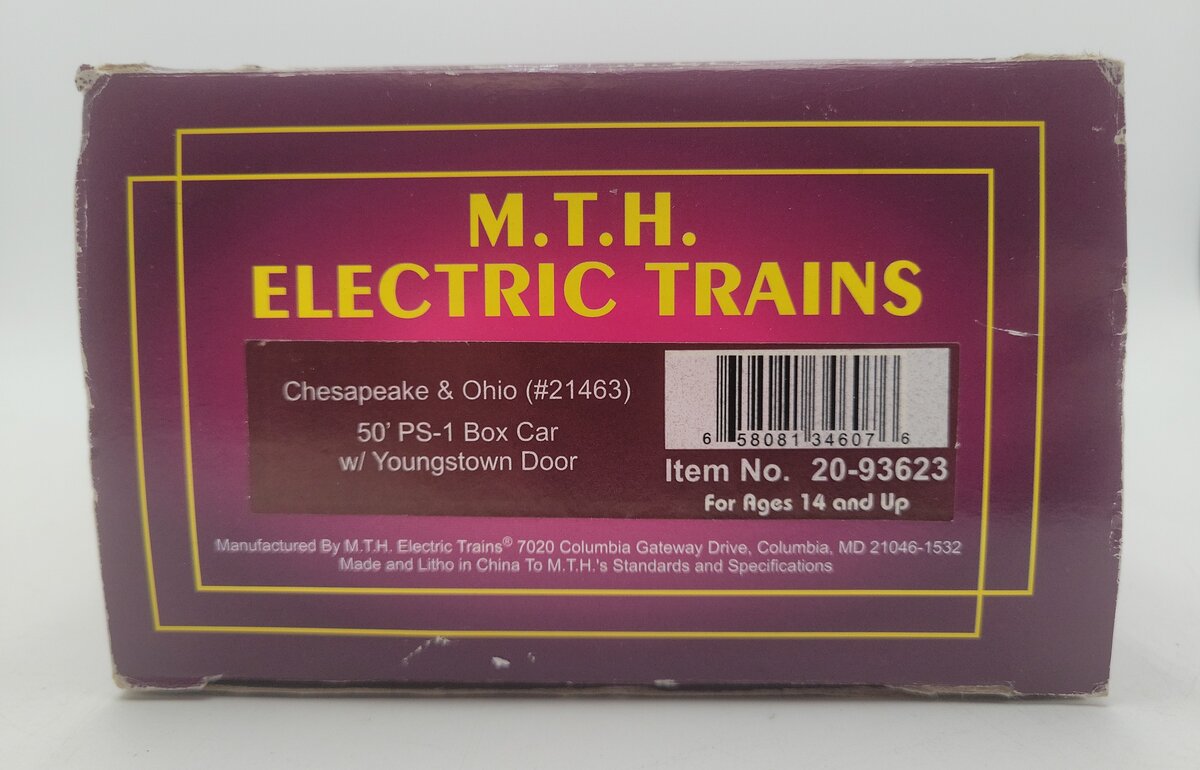 MTH 20-93623 Chesapeake & Ohio 50' PS-1 Boxcar #21463 LN/Box