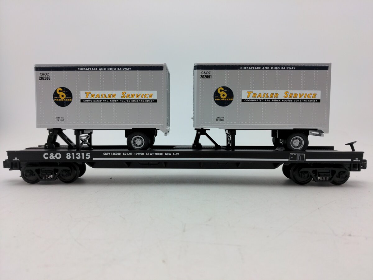 MTH 20-90015B O Gauge Chesapeake & Ohio Flatcar w/ Trailers #81315 EX/Box