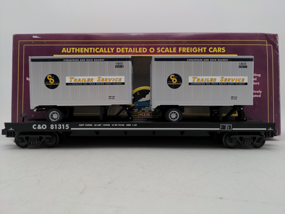 MTH 20-90015B O Gauge Chesapeake & Ohio Flatcar w/ Trailers #81315 EX/Box