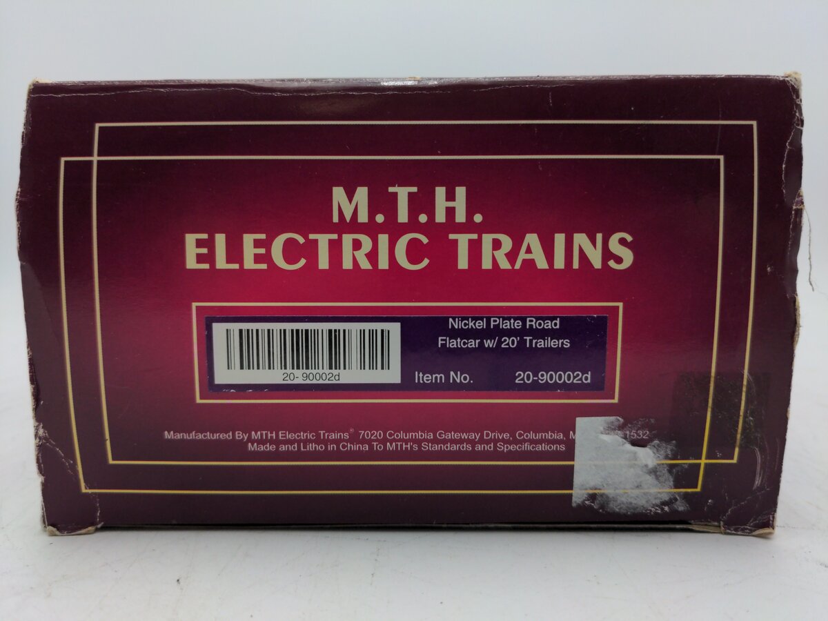 MTH 20-90002D O Gauge Nickel Plate Road Flatcar w/ 20' Trailers #2004 EX/Box