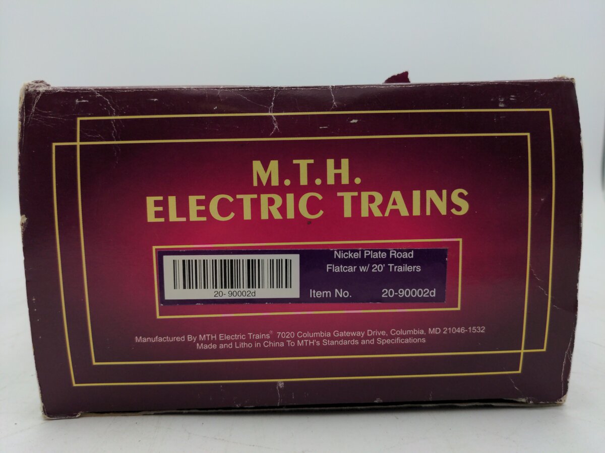 MTH 20-90002D O Gauge Nickel Plate Road Flatcar w/ 20' Trailers #2004 EX/Box