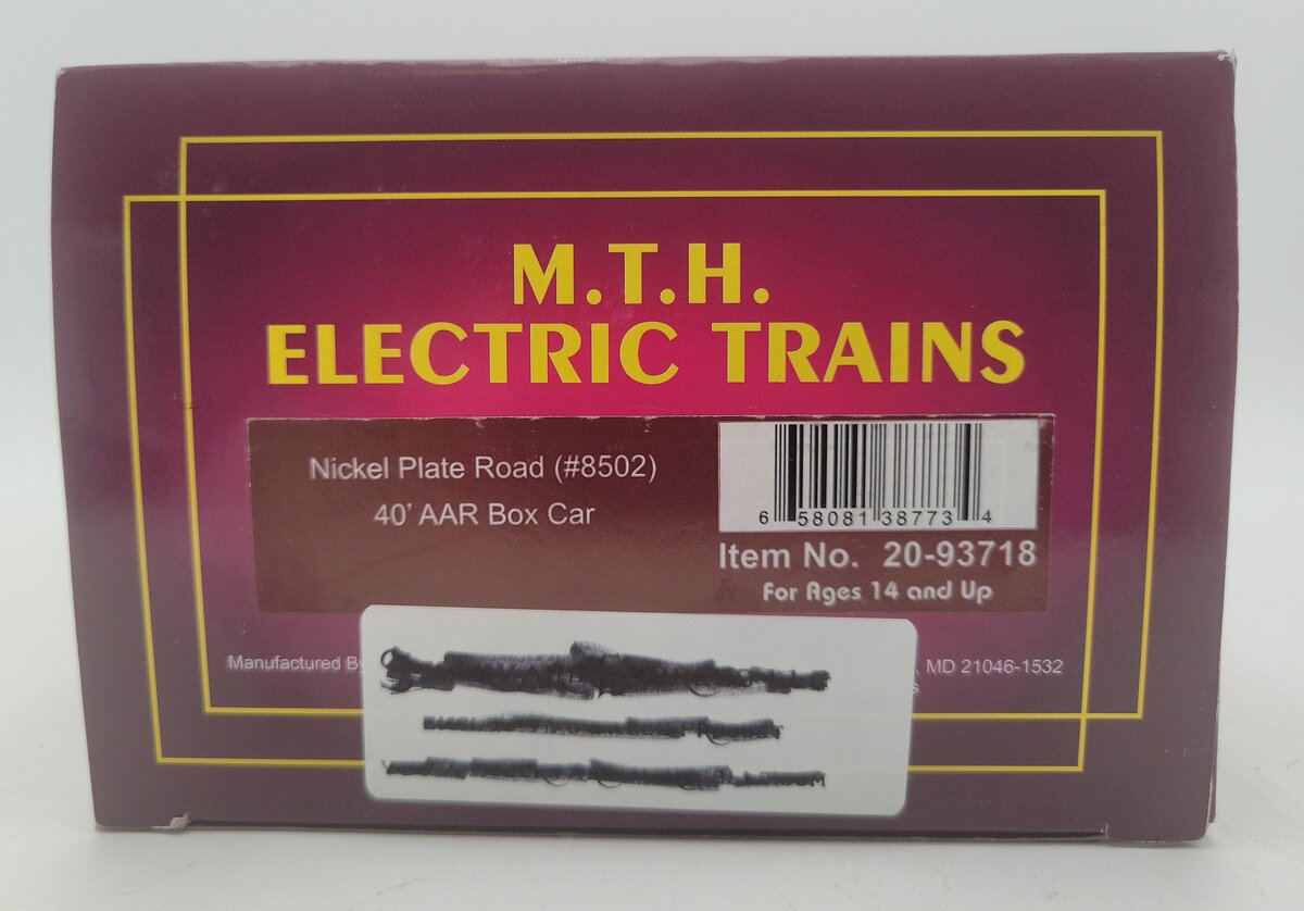 MTH 20-93718 O Gauge Nickel Plate Road 40' AAR Boxcar #8502 LN/Box