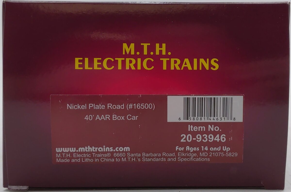 MTH 20-93946 O Nickel Plate Road Premier 40’ AAR Box Car #16500 LN/Box
