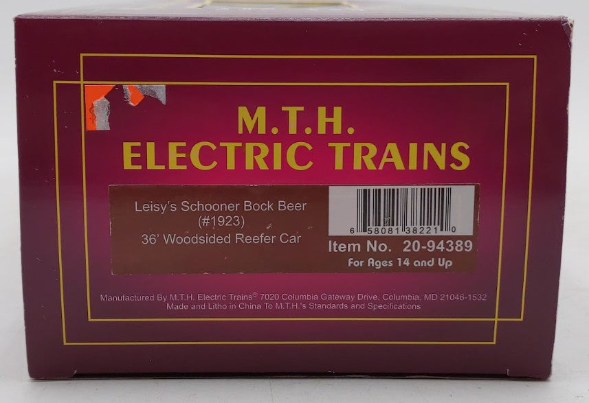 MTH 20-94389 O Gauge Leisy’s Schooner Bock Beer 36’ Woodsided Reefer Car #1923 EX/Box