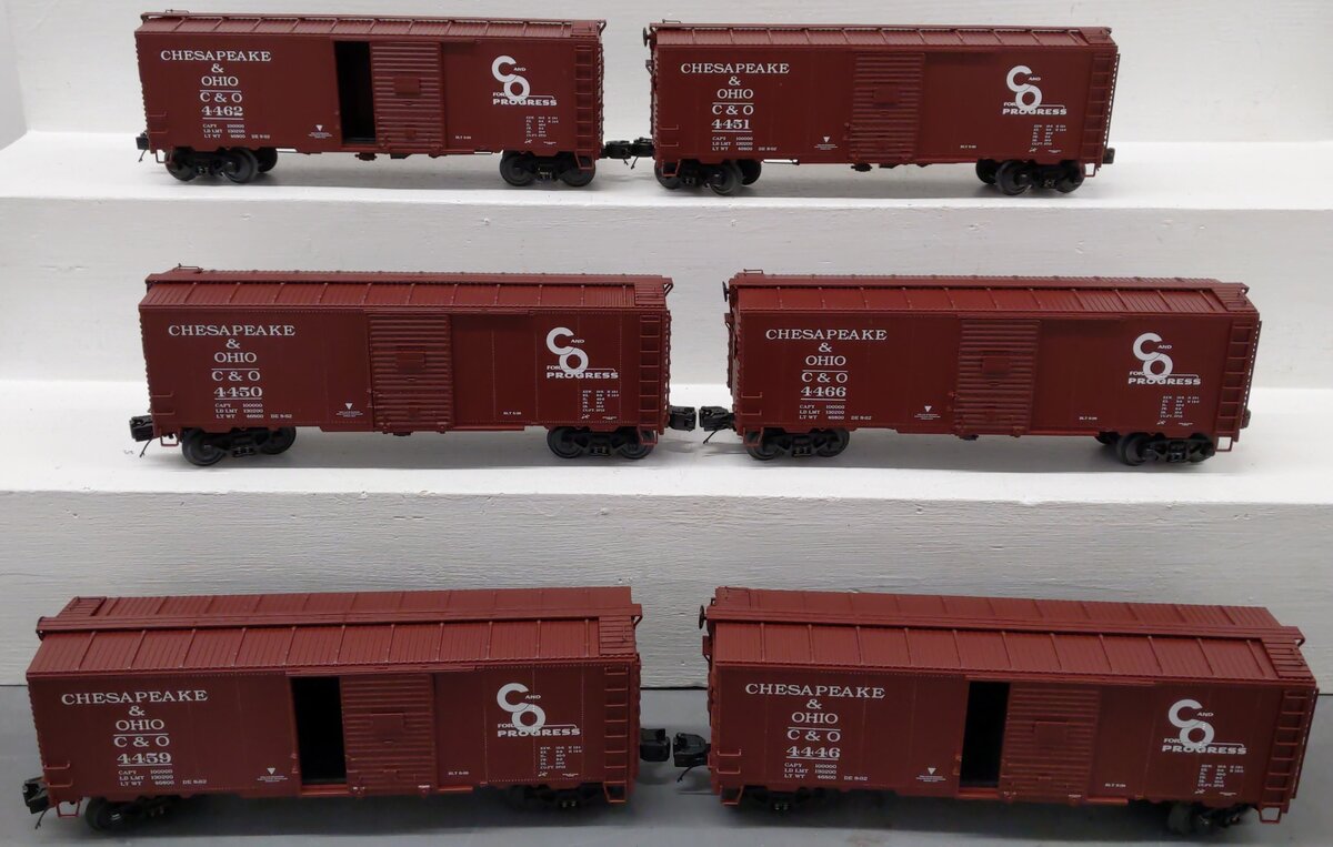 MTH 20-90262 O Chesapeake & Ohio Premier 40' AAR Box Car Set (Set of 6) EX/Box