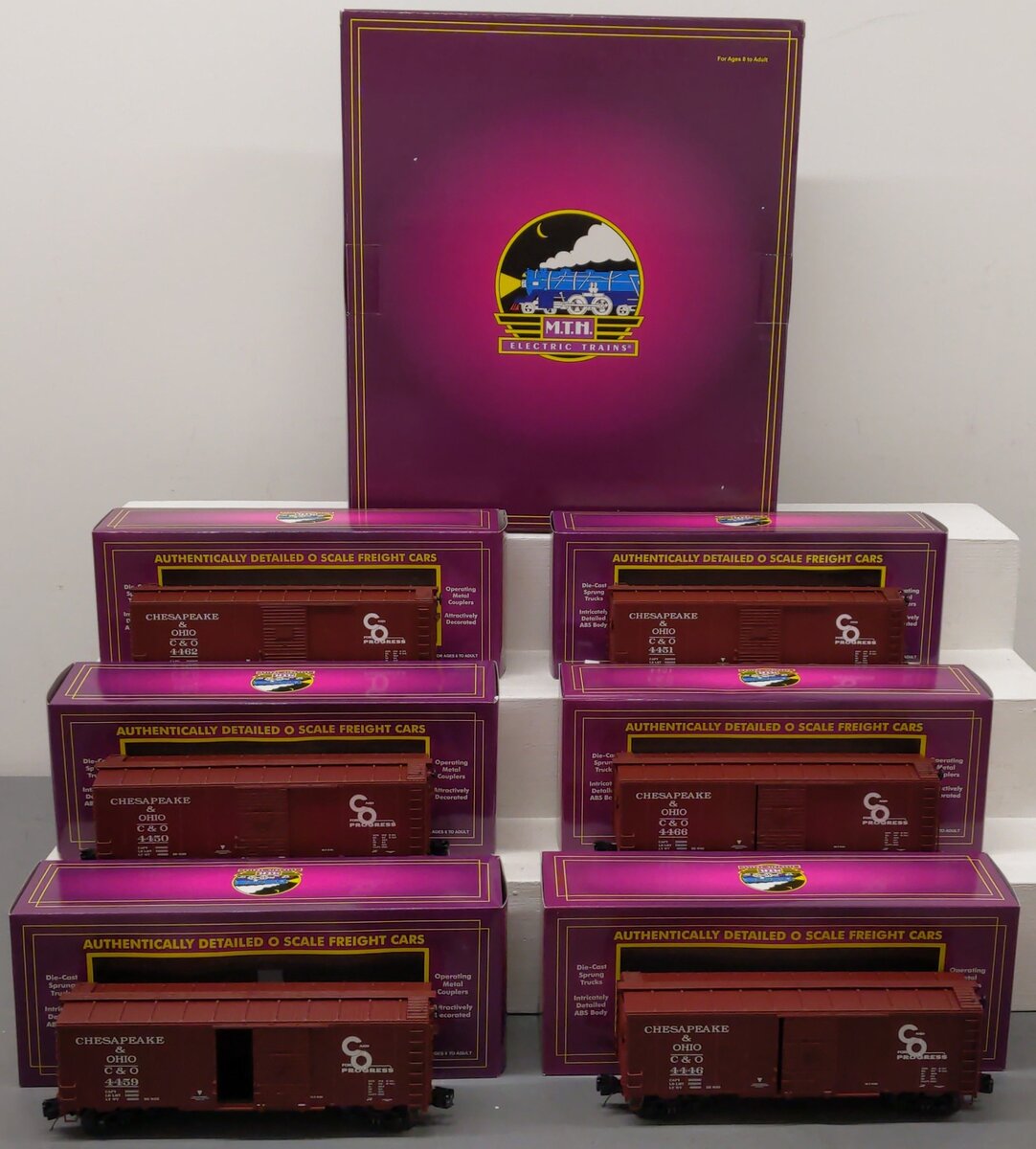 MTH 20-90262 O Chesapeake & Ohio Premier 40' AAR Box Car Set (Set of 6) EX/Box