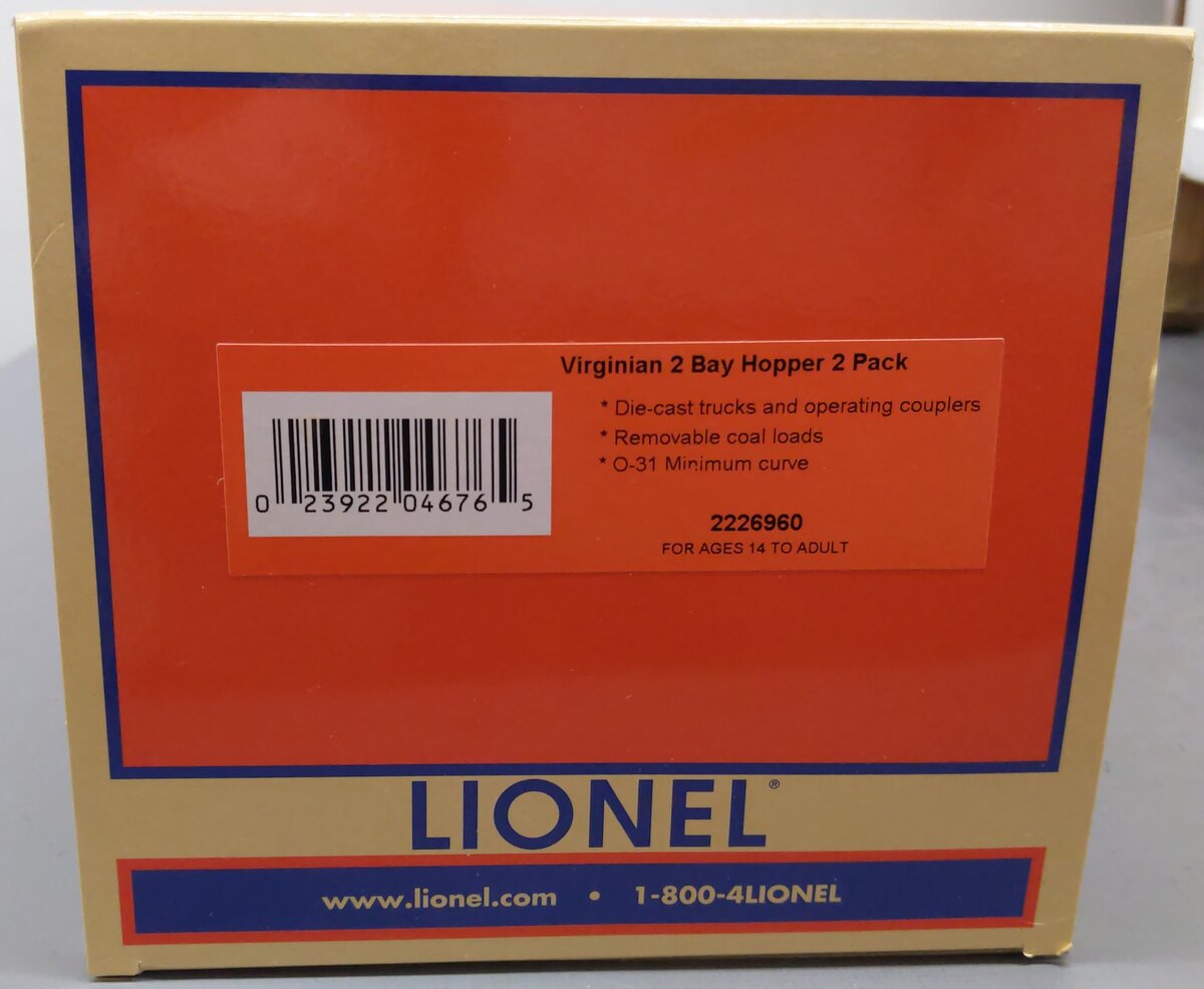 Lionel 2226960 O Virginian 2 Bay Hopper Cars (Set of 2) EX/Box