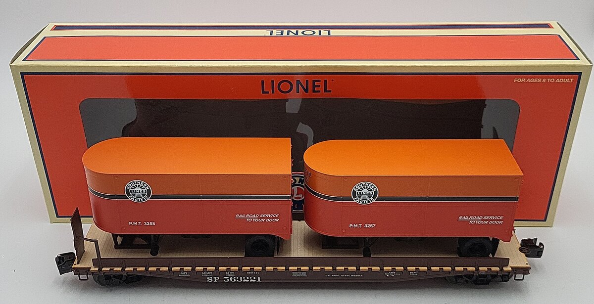 Lionel 6-17598 O Southern Pacific Flatcar w/ Trailers #563221 LN/Box