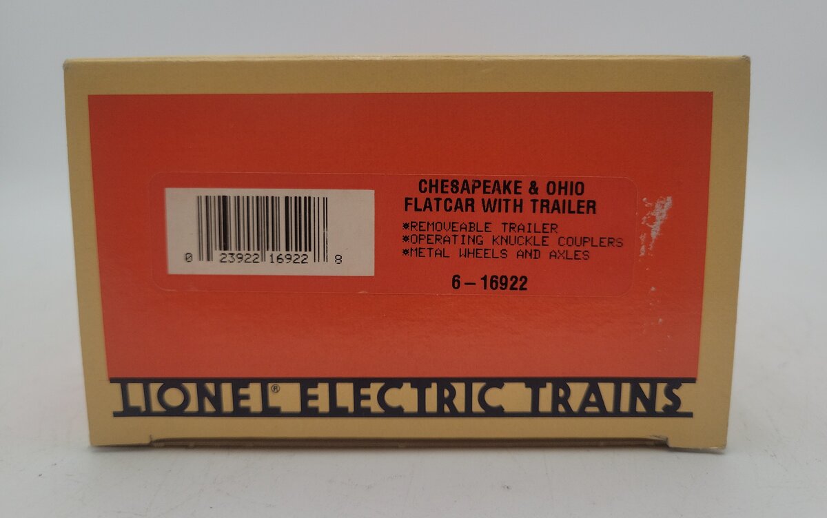 Lionel 6-16922 O Gauge Chesapeake & Ohio Flatcar with Trailer #16922 EX/Box