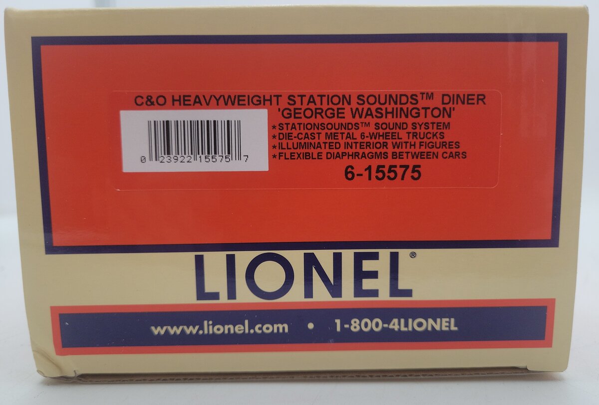 Lionel 6-15575 O C&O The George Washington Heavyweight Station Sounds Diner Car EX/Box