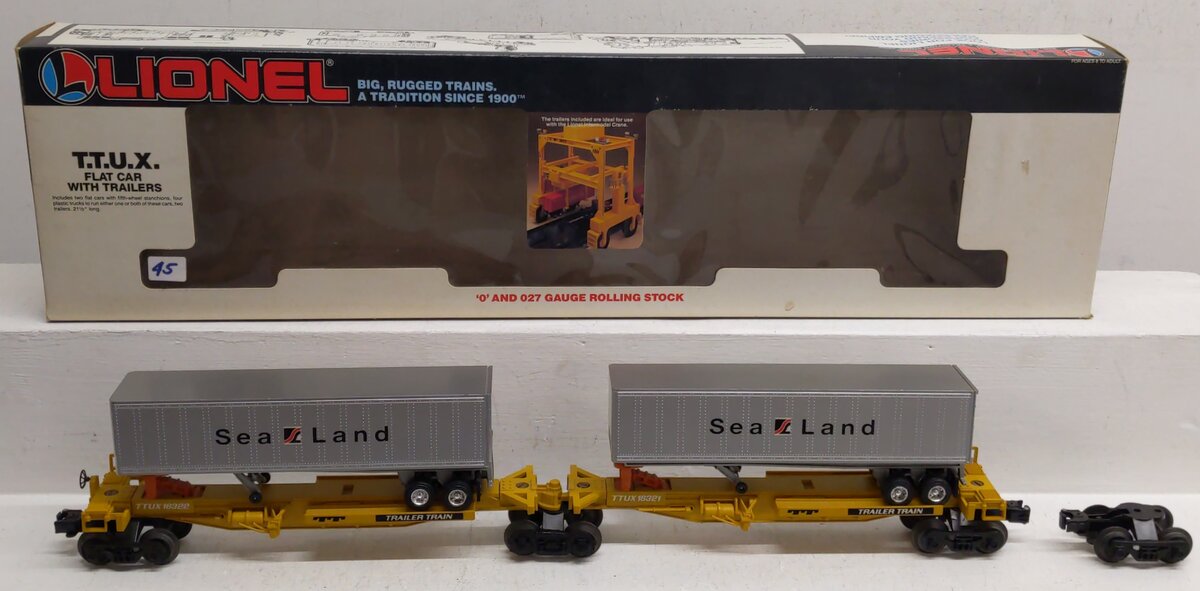 Lionel 6-16322 O Gauge TTUX Flatcar with 2 Sealand Trailers #16321, #16322 EX/Box