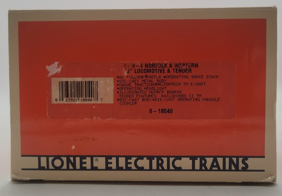 Lionel 6-18040 O Norfolk & Western 4-8-4 J Class Steam Locomotive & Tender #612 EX/Box