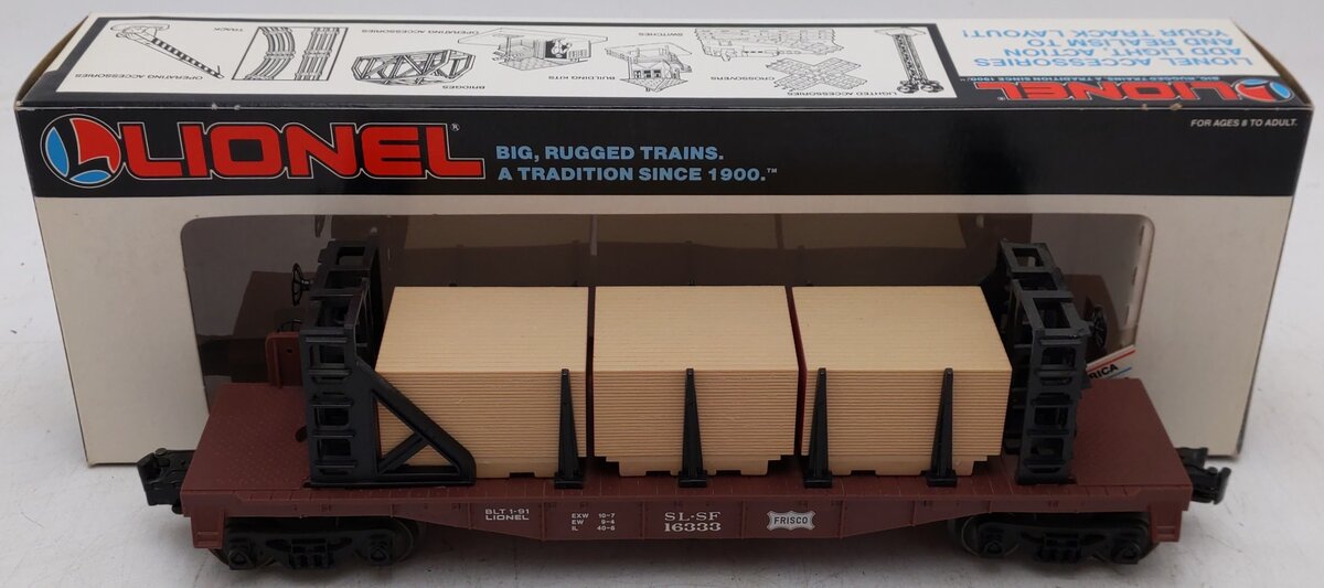 Lionel 6-16333 O Gauge Frisco Bulkhead Flatcar with Wood Load EX/Box
