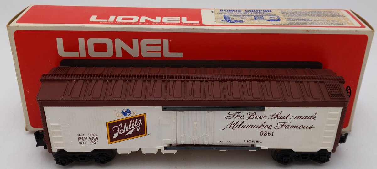 Lionel 6-9851 O Gauge Schlitz Billboard Reefer Car #9851 EX/Box