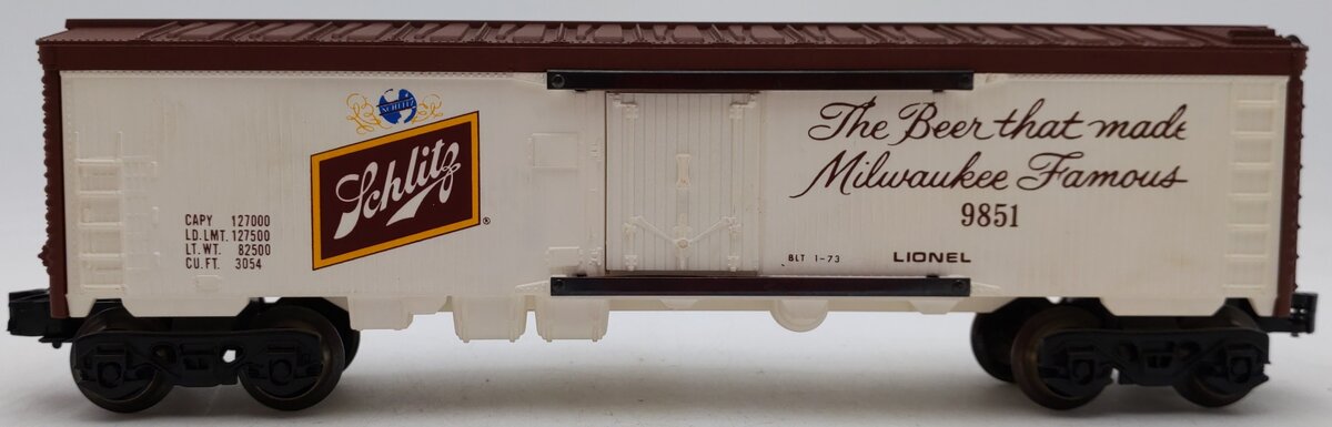 Lionel 6-9851 O Gauge Schlitz Billboard Reefer Car #9851 EX/Box