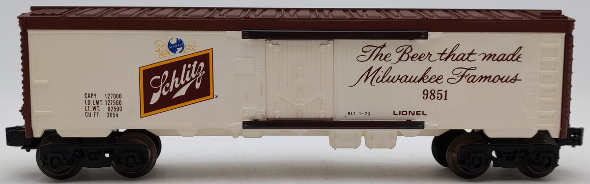 Lionel 6-9851 O Gauge Schlitz Billboard Reefer Car #9851 EX/Box