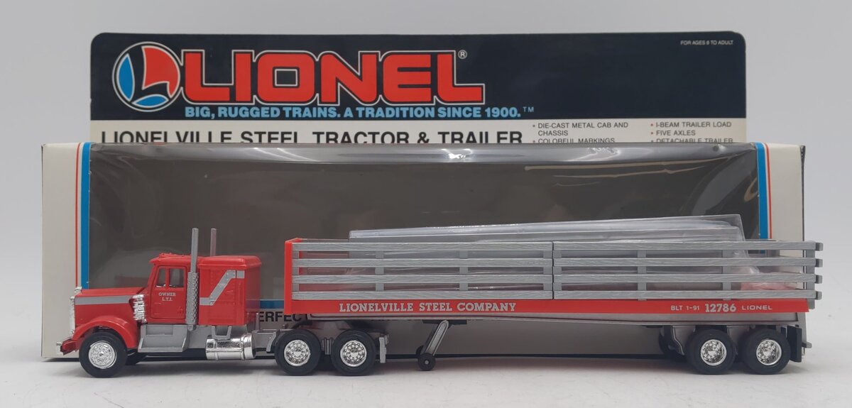 Lionel 6-12786 O Gauge 1:48 Red Lionelville Steel Tractor Trailer VG/Box