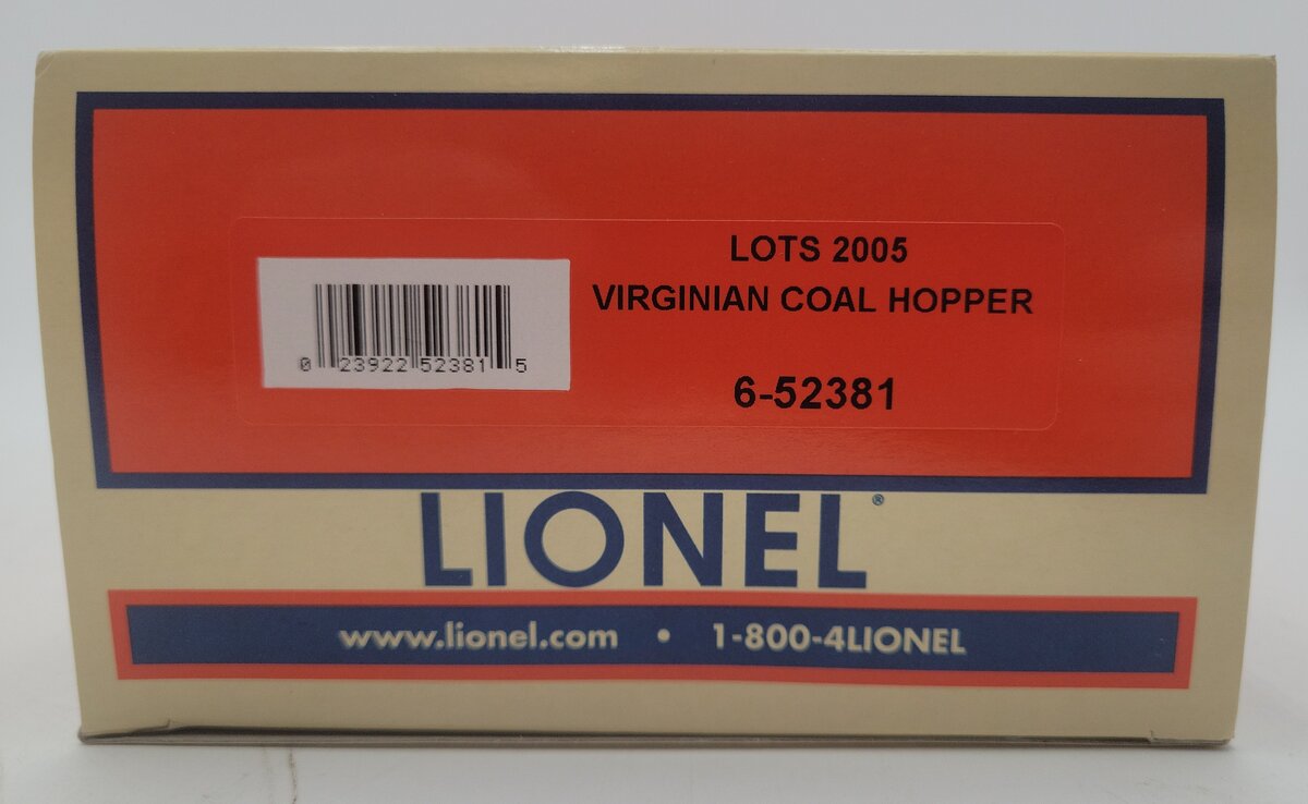Lionel 6-52381 O Gauge LOTS-2005 Virginian Coal Hopper #2606 with ETD LN/Box