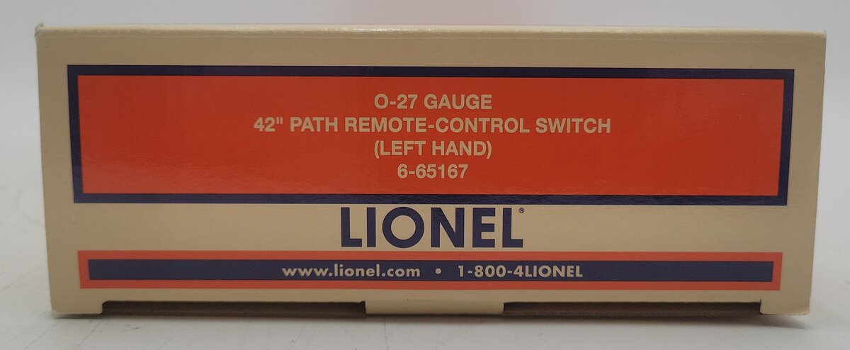 Lionel 6-65167 O27 42" Left Hand Remote Control Switch Turnout LN/Box