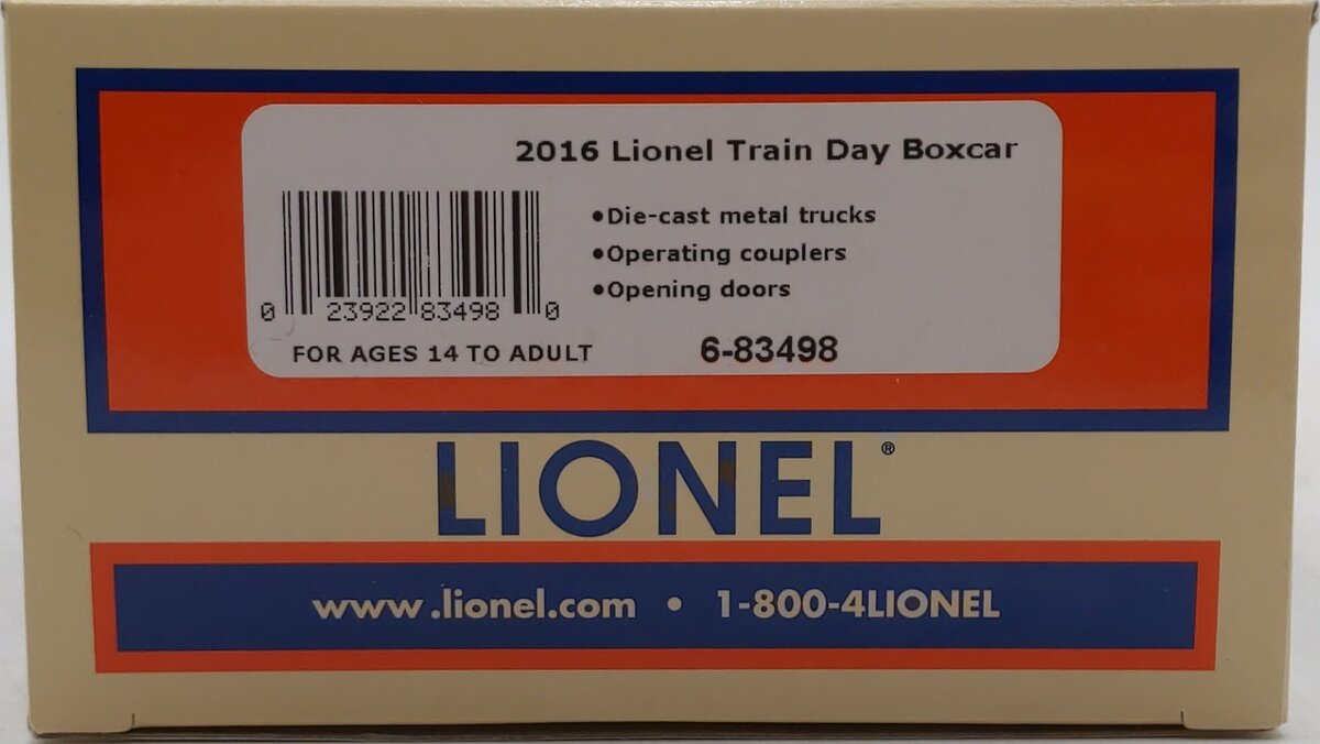 Lionel 6-83498 O Gauge 2016 National Lionel Train Day Boxcar LN/Box