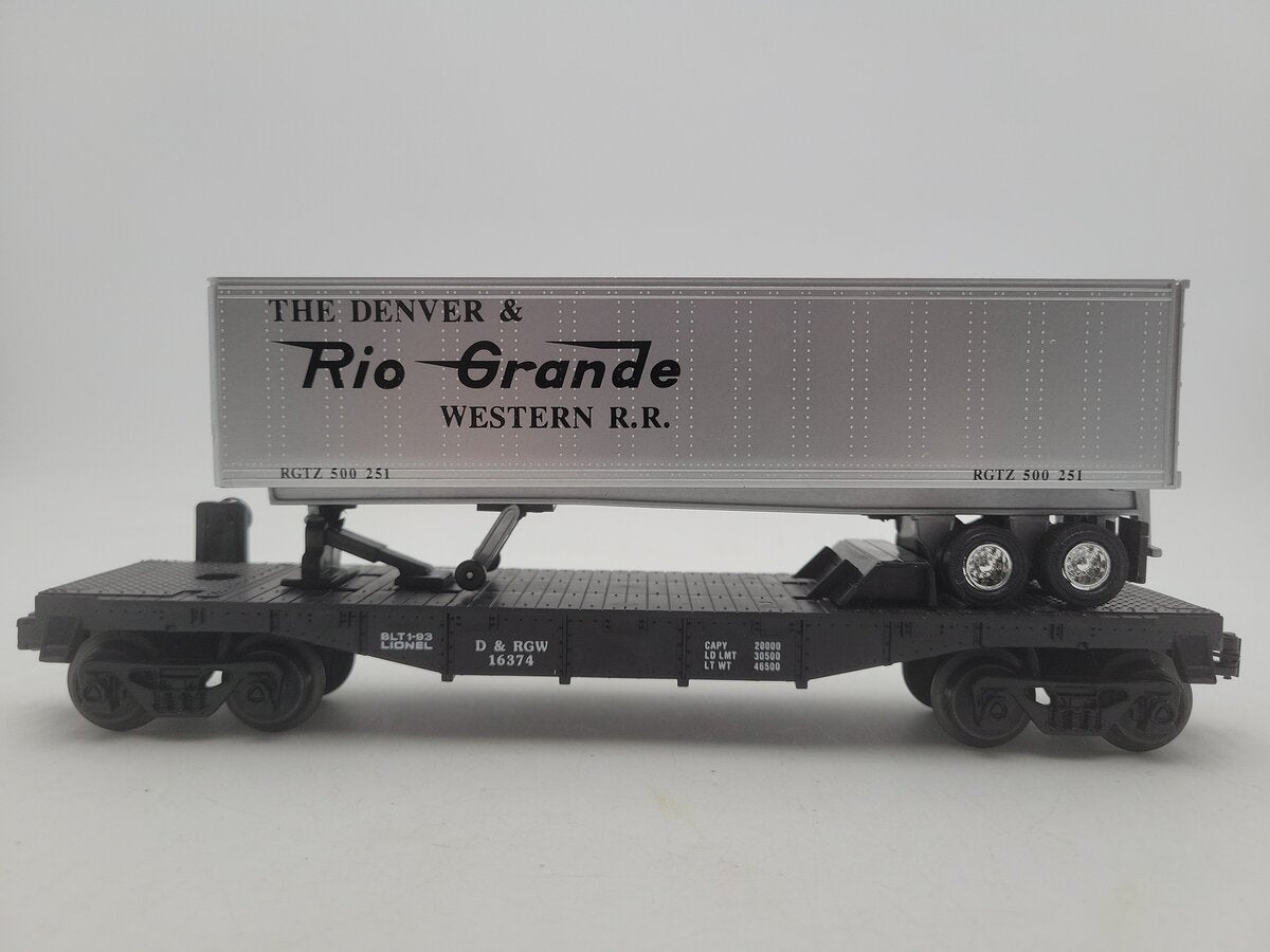 Lionel 6-16374 O Gauge Denver & Rio Grande Western Flatcar with Trailer EX/Box