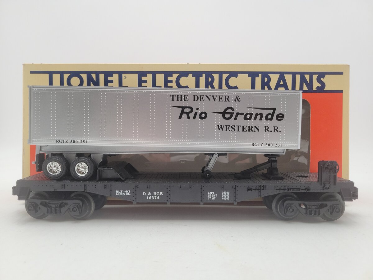Lionel 6-16374 O Gauge Denver & Rio Grande Western Flatcar with Trailer EX/Box