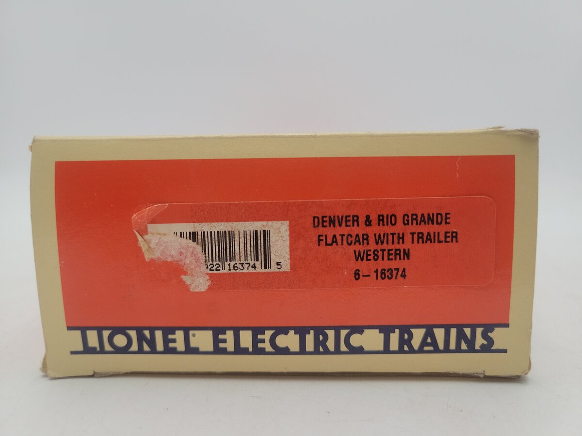 Lionel 6-16374 O Gauge Denver & Rio Grande Western Flatcar with Trailer EX/Box