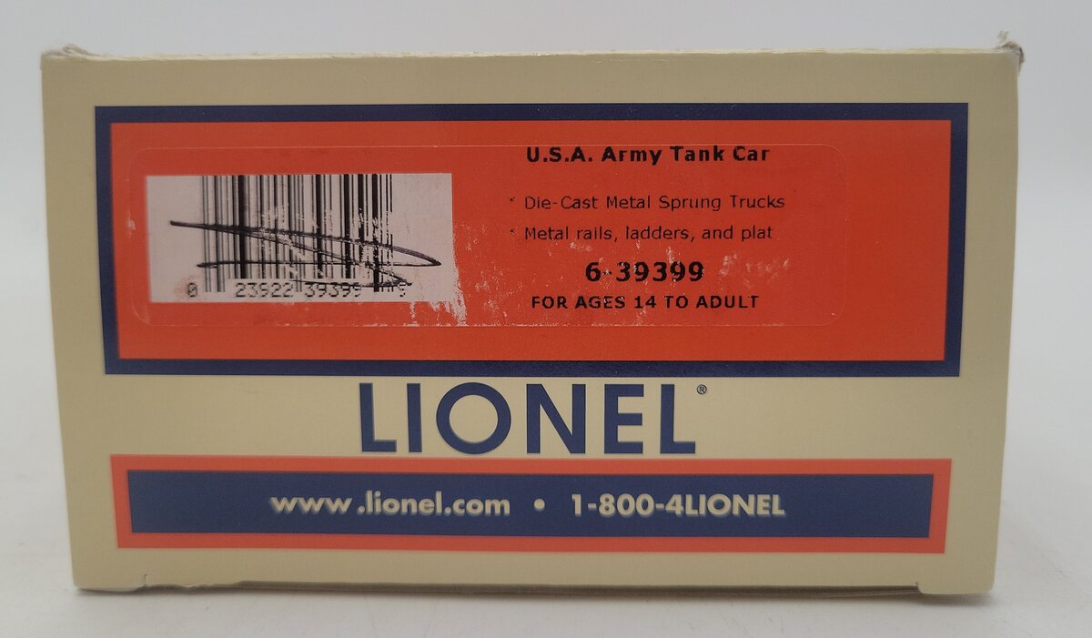 Lionel 6-39399 O Gauge U.S.A Army Tank Car #39384 EX/Box
