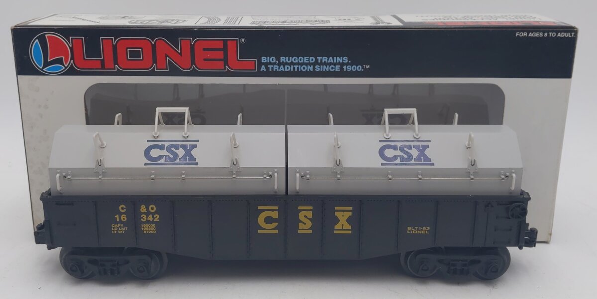 Lionel 6-16342 O Gauge CSX Gondola with Coil Covers EX/Box