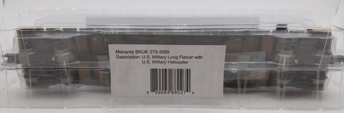 Menards 279-3089 O Gauge U.S. Military Long Flatcar w/ Helicopter #04046 LN/Box