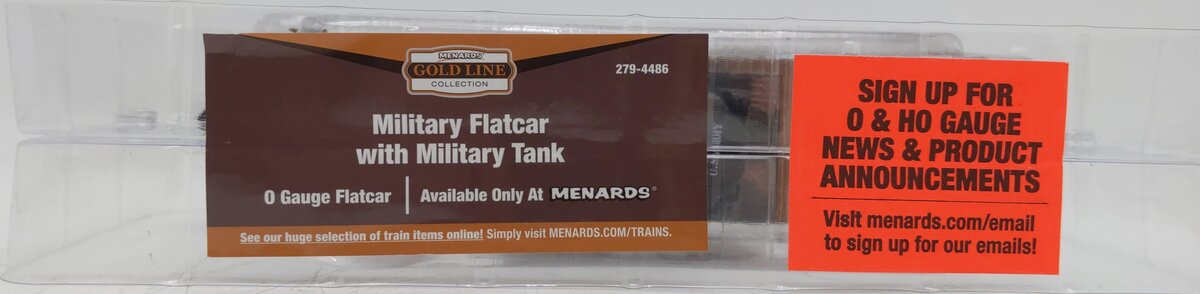 Menards 279-4486 O Military Flatcar w/ Military Tank #2685 MT/Box