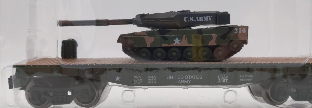 Menards 279-4486 O Military Flatcar w/ Military Tank #2685 MT/Box