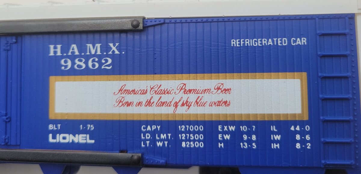 Lionel 6-9862 O Gauge Hamm's Beer Billboard Reefer Car EX/Box