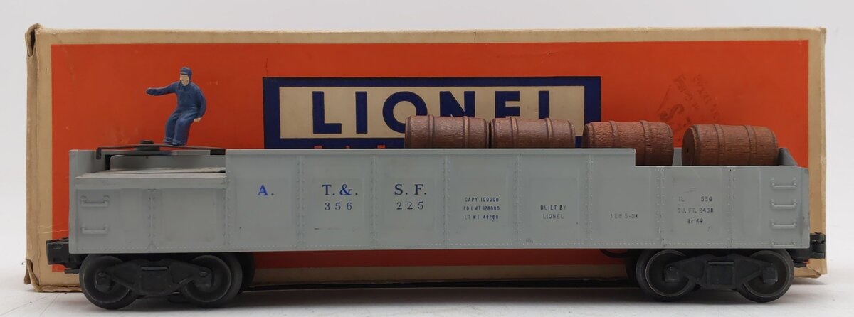 Lionel 3562-25 Vintage O Gray AT&SF Operating Barrel Car with Blue Letters VG/Box