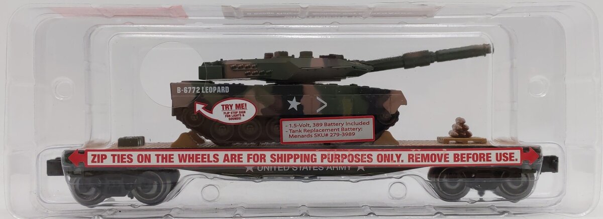 Menards 279-3989 O Military Flatcar w/ Leopard Tank NIB